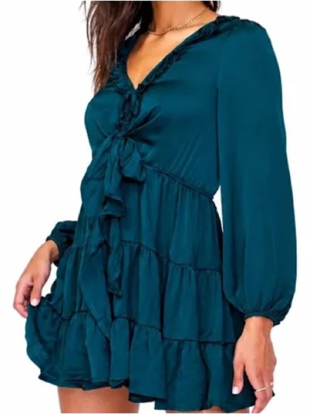 Princess Polly Teal Ruffle Tie-Front Tiered Mini Dress